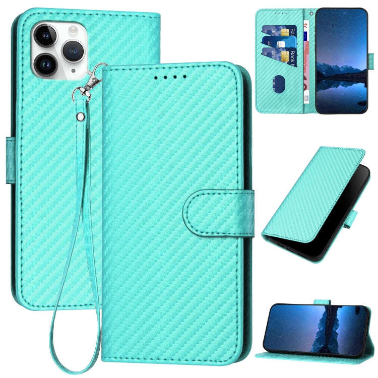 YX0070 Carbon Fiber Buckle Leather Phone Case with Lanyard, For iPhone 12 mini, For iPhone 11 Pro...