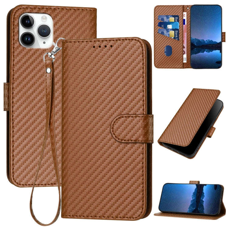 YX0070 Carbon Fiber Buckle Leather Phone Case with Lanyard, For iPhone 12 mini, For iPhone 11 Pro...