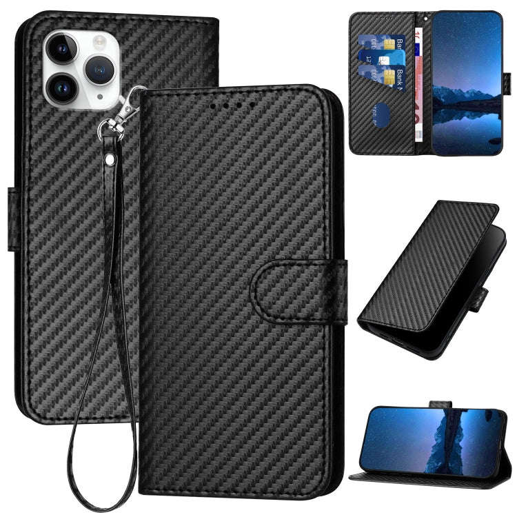 YX0070 Carbon Fiber Buckle Leather Phone Case with Lanyard, For iPhone 12 mini, For iPhone 11 Pro...