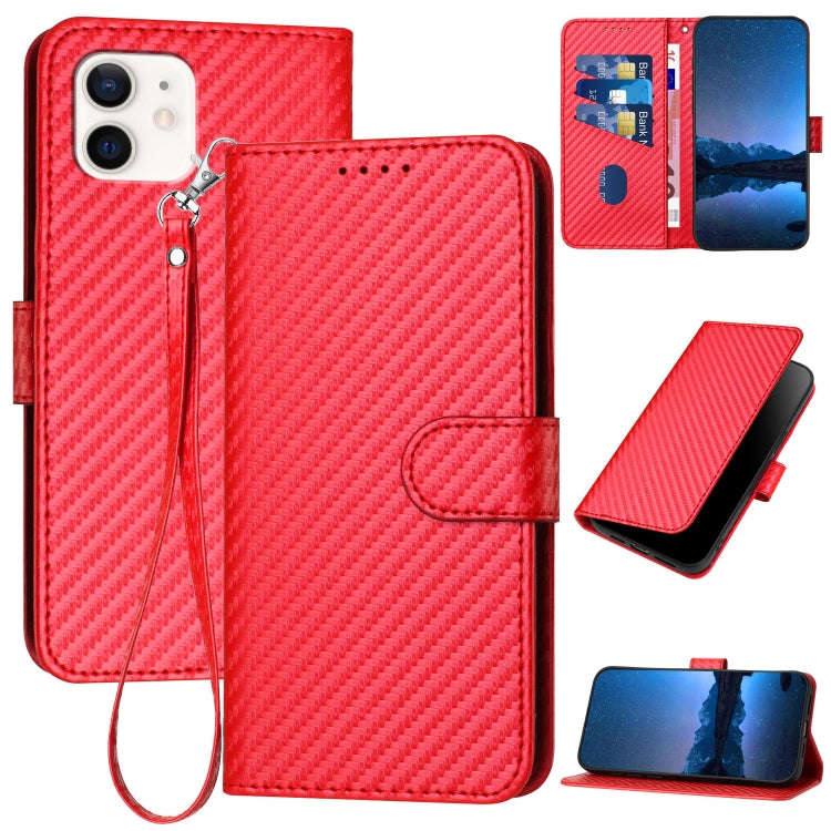 YX0070 Carbon Fiber Buckle Leather Phone Case with Lanyard, For iPhone 12 mini, For iPhone 11 Pro...