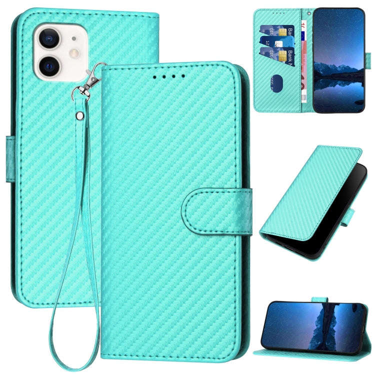 YX0070 Carbon Fiber Buckle Leather Phone Case with Lanyard, For iPhone 12 mini, For iPhone 11 Pro...