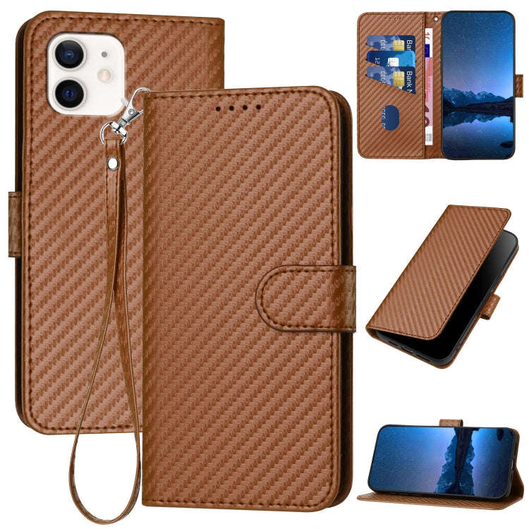 YX0070 Carbon Fiber Buckle Leather Phone Case with Lanyard, For iPhone 12 mini, For iPhone 11 Pro...