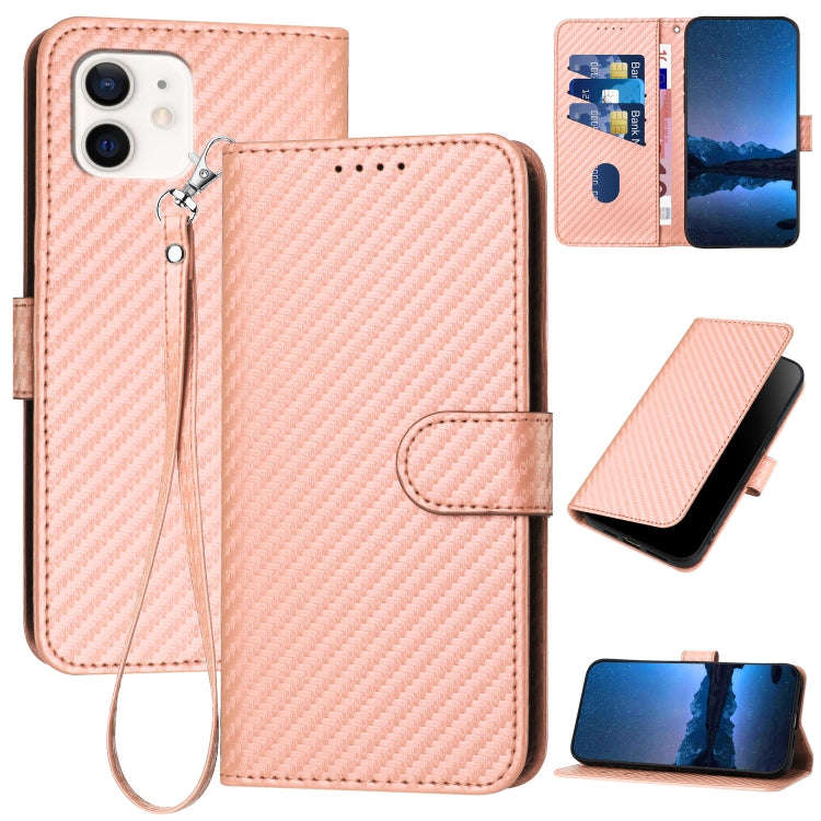 YX0070 Carbon Fiber Buckle Leather Phone Case with Lanyard, For iPhone 12 mini, For iPhone 11 Pro...