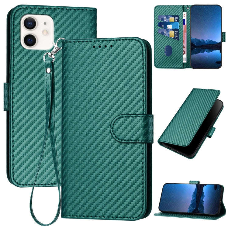 YX0070 Carbon Fiber Buckle Leather Phone Case with Lanyard, For iPhone 12 mini, For iPhone 11 Pro...