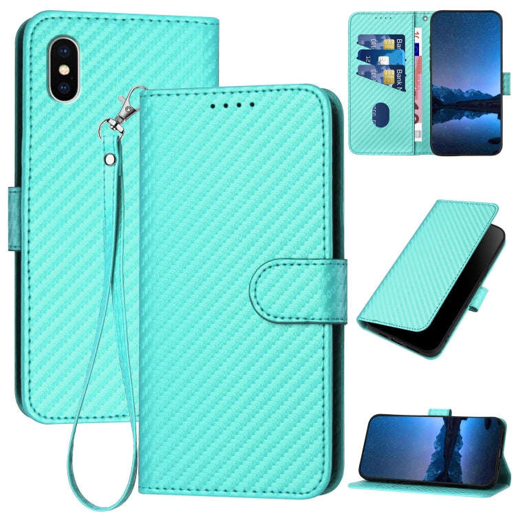 YX0070 Carbon Fiber Buckle Leather Phone Case with Lanyard, For iPhone 12 mini, For iPhone 11 Pro...