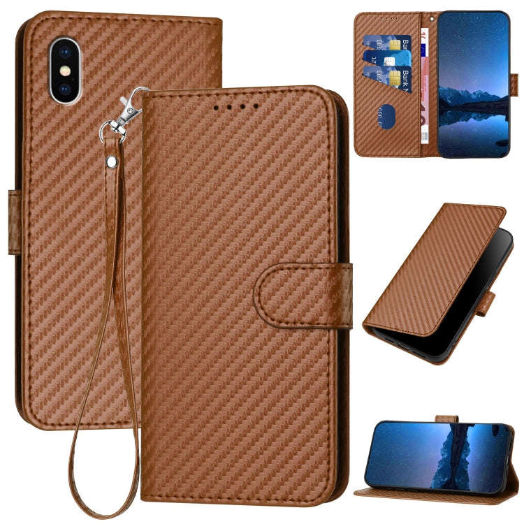 YX0070 Carbon Fiber Buckle Leather Phone Case with Lanyard, For iPhone 12 mini, For iPhone 11 Pro...