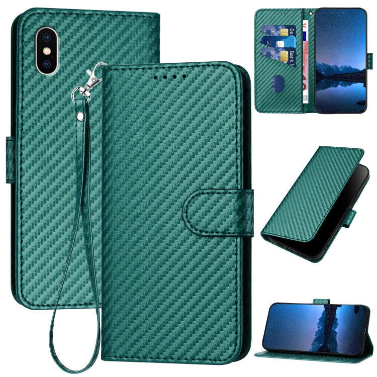 YX0070 Carbon Fiber Buckle Leather Phone Case with Lanyard, For iPhone 12 mini, For iPhone 11 Pro...