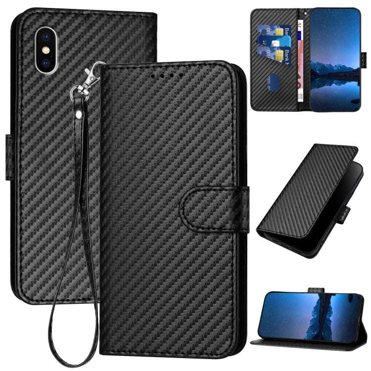 YX0070 Carbon Fiber Buckle Leather Phone Case with Lanyard, For iPhone XS Max, For iPhone 8 Plus ...