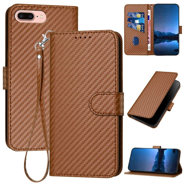 YX0070 Carbon Fiber Buckle Leather Phone Case with Lanyard, For iPhone XS Max, For iPhone 8 Plus ...