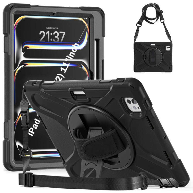 Rotatable Holder Silicone Hybrid PC Tablet Case with Shoulder Strap, For iPad Air 13 2026 / 2025 ...