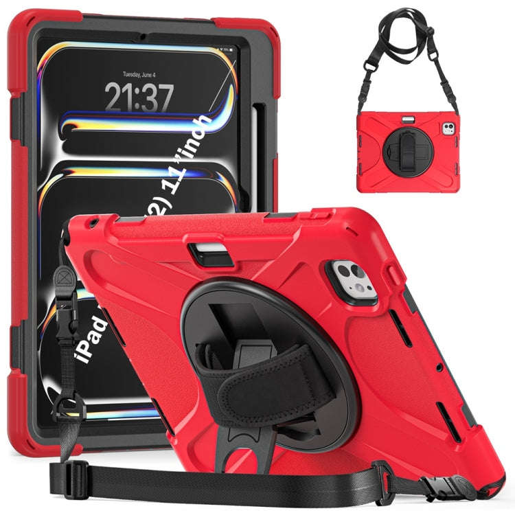 Rotatable Holder Silicone Hybrid PC Tablet Case with Shoulder Strap, For iPad Air 13 2026 / 2025 ...