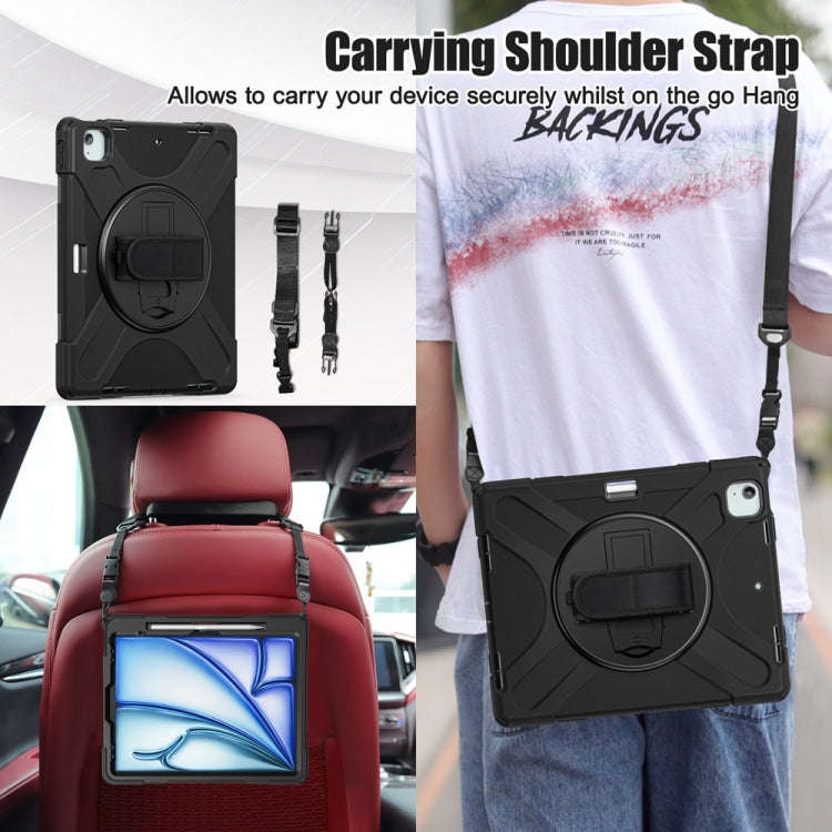 Rotatable Holder Silicone Hybrid PC Tablet Case with Shoulder Strap, For iPad Air 13 2026 / 2025 ...