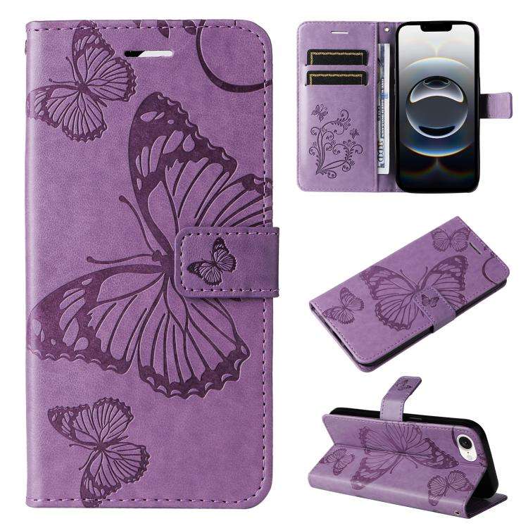 3D Butterfly Embossed Pattern Flip Leather Phone Case, For iPhone 17e / 16e, For iPhone 16 Pro Ma...