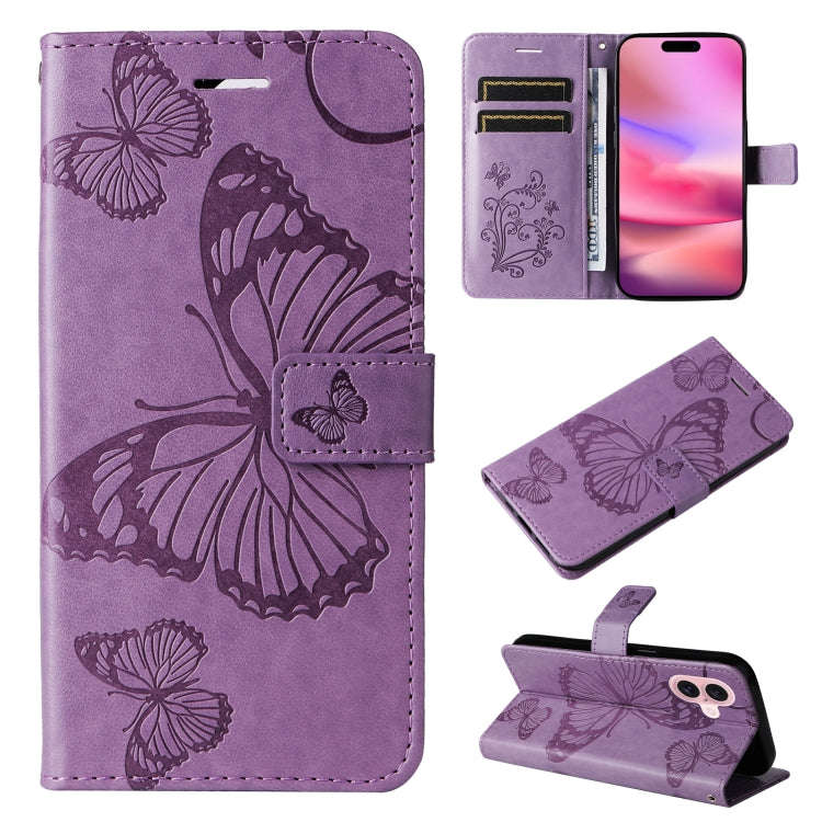 3D Butterfly Embossed Pattern Flip Leather Phone Case, For iPhone 17e / 16e, For iPhone 16 Pro Ma...