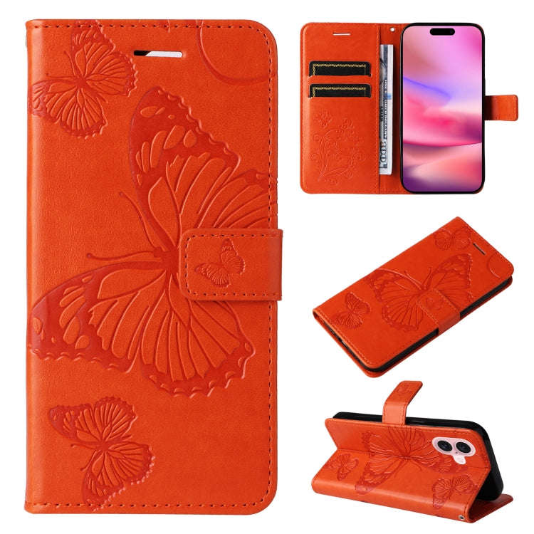 3D Butterfly Embossed Pattern Flip Leather Phone Case, For iPhone 17e / 16e, For iPhone 16 Pro Ma...
