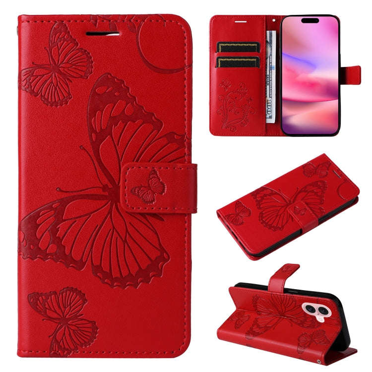 3D Butterfly Embossed Pattern Flip Leather Phone Case, For iPhone 17e / 16e, For iPhone 16 Pro Ma...