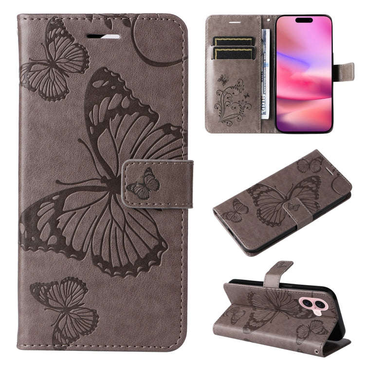 3D Butterfly Embossed Pattern Flip Leather Phone Case, For iPhone 17e / 16e, For iPhone 16 Pro Ma...