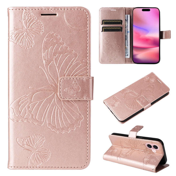 3D Butterfly Embossed Pattern Flip Leather Phone Case, For iPhone 17e / 16e, For iPhone 16 Pro Ma...