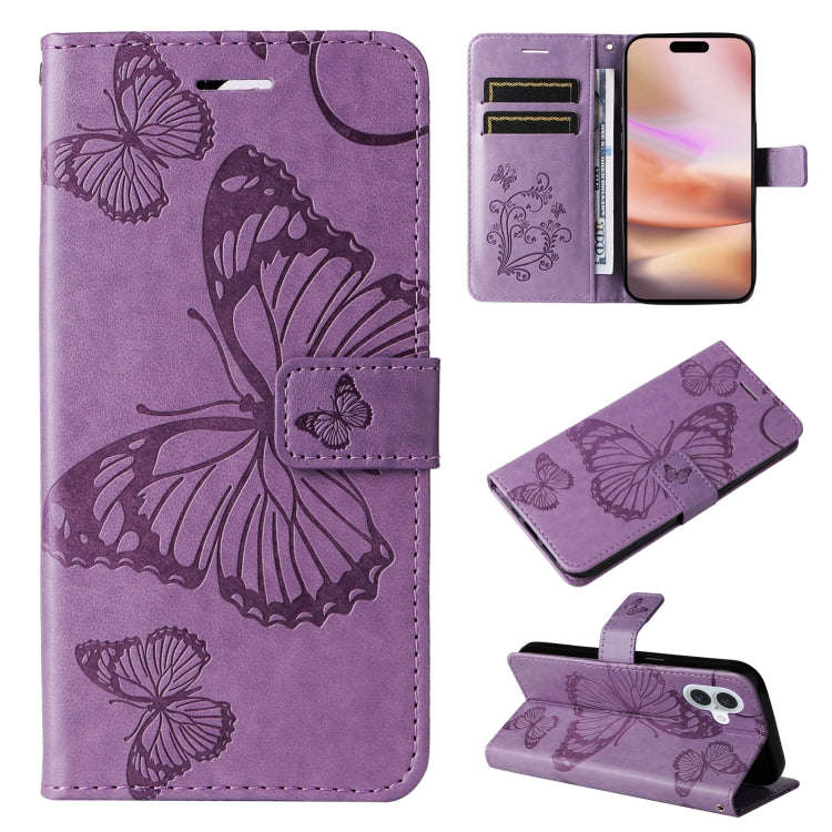 3D Butterfly Embossed Pattern Flip Leather Phone Case, For iPhone 17e / 16e, For iPhone 16 Pro Ma...