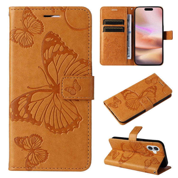 3D Butterfly Embossed Pattern Flip Leather Phone Case, For iPhone 17e / 16e, For iPhone 16 Pro Ma...
