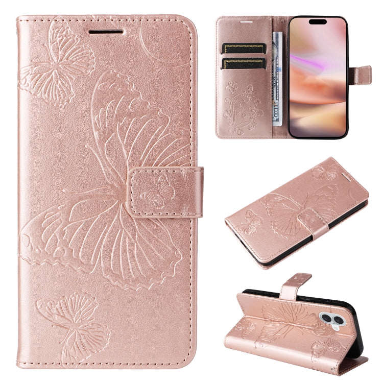 3D Butterfly Embossed Pattern Flip Leather Phone Case, For iPhone 17e / 16e, For iPhone 16 Pro Ma...