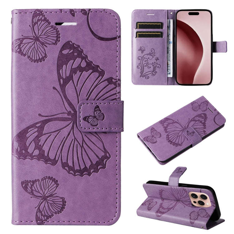 3D Butterfly Embossed Pattern Flip Leather Phone Case, For iPhone 17e / 16e, For iPhone 16 Pro Ma...