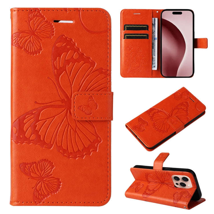 3D Butterfly Embossed Pattern Flip Leather Phone Case, For iPhone 17e / 16e, For iPhone 16 Pro Ma...