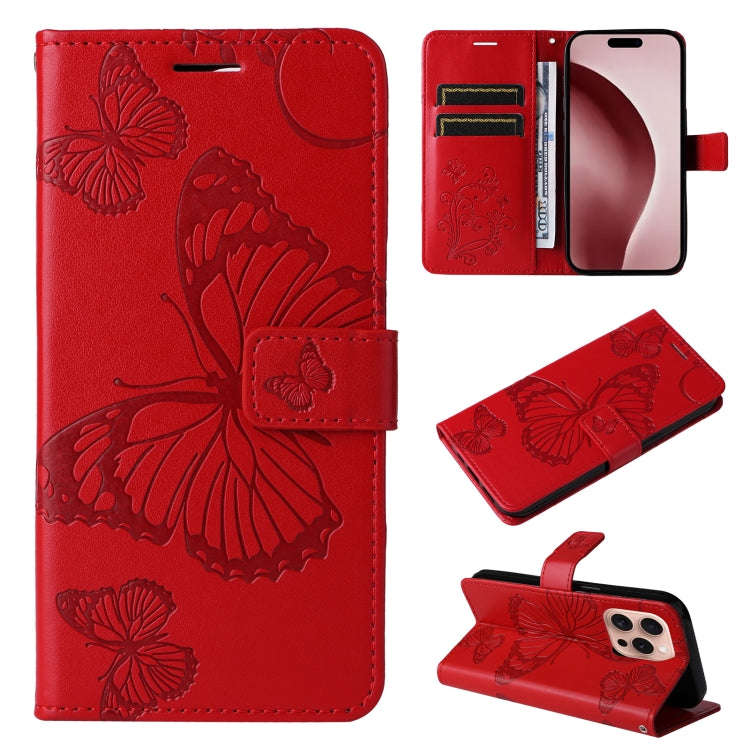 3D Butterfly Embossed Pattern Flip Leather Phone Case, For iPhone 17e / 16e, For iPhone 16 Pro Ma...