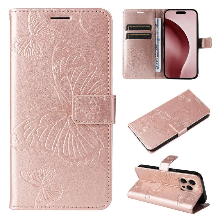 3D Butterfly Embossed Pattern Flip Leather Phone Case, For iPhone 17e / 16e, For iPhone 16 Pro Ma...