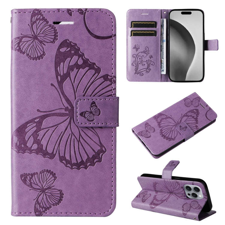 3D Butterfly Embossed Pattern Flip Leather Phone Case, For iPhone 17e / 16e, For iPhone 16 Pro Ma...