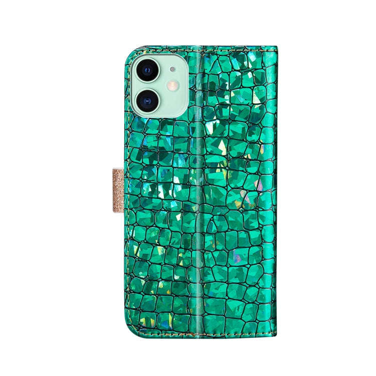 Laser Glitter Powder Matching Crocodile Texture Horizontal Flip Leather Case with Card Slots & Ho...