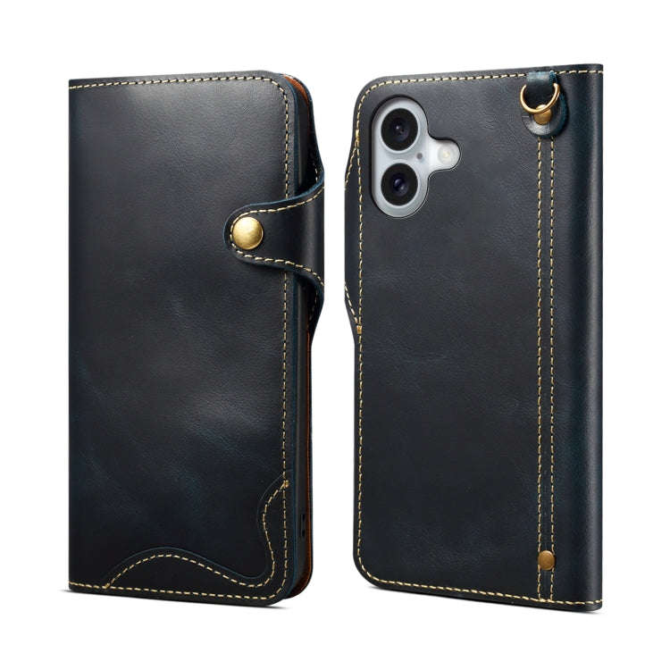 Denior B01 Oil Wax Cowhide Magnetic Button Genuine Leather Case, For iPhone 17e / 16e, For iPhone...