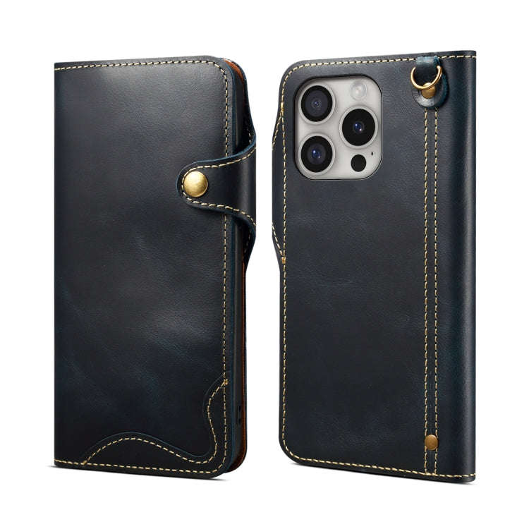 Denior B01 Oil Wax Cowhide Magnetic Button Genuine Leather Case, For iPhone 17e / 16e, For iPhone...