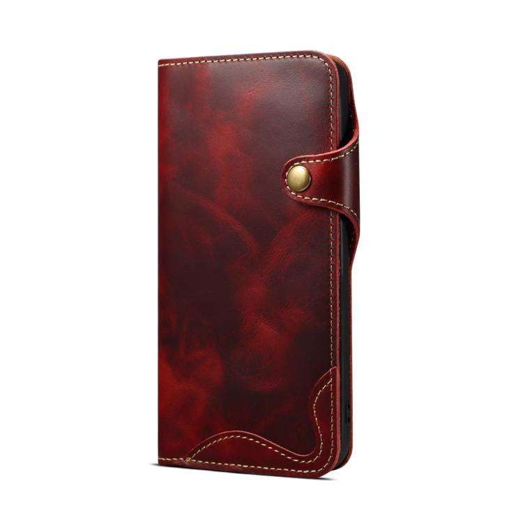 Denior B01 Oil Wax Cowhide Magnetic Button Genuine Leather Case, For iPhone 17e / 16e, For iPhone...
