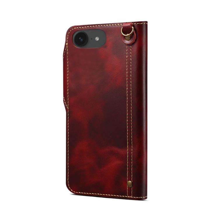Denior B01 Oil Wax Cowhide Magnetic Button Genuine Leather Case, For iPhone 17e / 16e, For iPhone...