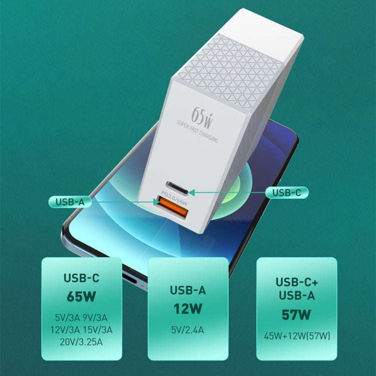 LDNIO A2620C PD3.0 65W USB Power Adapter Travel Charger with Type-C to Type-C Cable, EU Plug, US ...