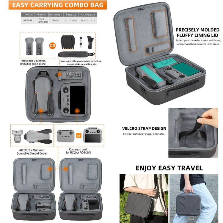 Sunnylife Carrying Case Bag, B657 For DJI RC 2 / 1 Control Bag, A3-B658 Drone Body Bag, A3-B660 B...