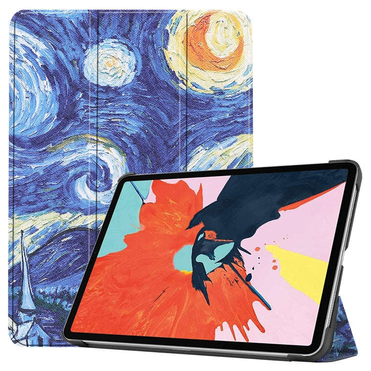 For iPad Air 11 2024 / 2020 10.8 Colored Drawing Horizontal Flip Leather Case with Three-folding ...