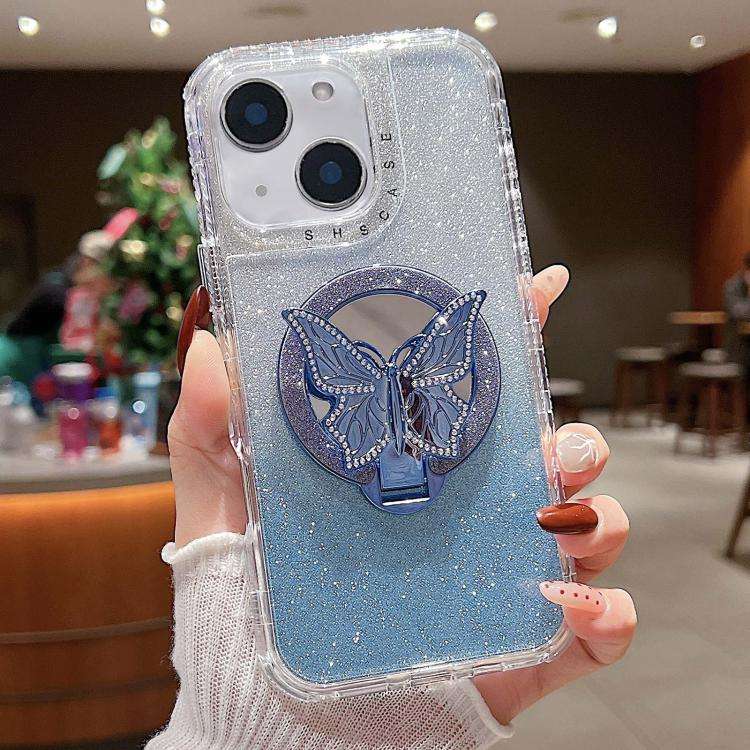 Mirror Butterfly Holder Glitterr MagSafe Phone Case, For iPhone 16 Pro Max, For iPhone 16 Pro, Fo...