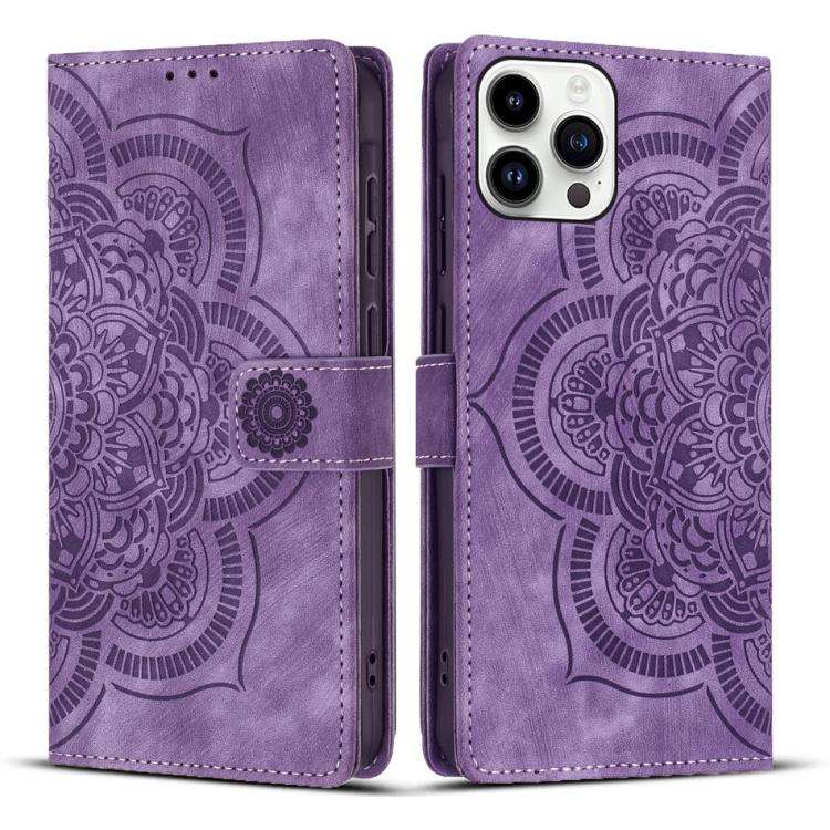 Mandala Embossed Retro Frosted Leather Phone Case, For iPhone 13 Pro Max, For iPhone 13 Pro, For ...