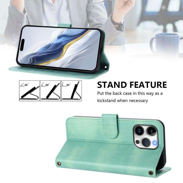 Line Splicing Buckle Retro Leather Phone Case, For iPhone 16 Pro, For iPhone 16 Plus, For iPhone ...