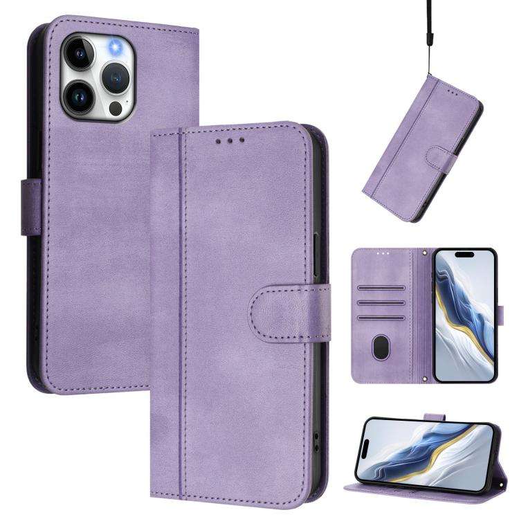 Line Splicing Buckle Retro Leather Phone Case, For iPhone 16 Pro, For iPhone 16 Plus, For iPhone ...