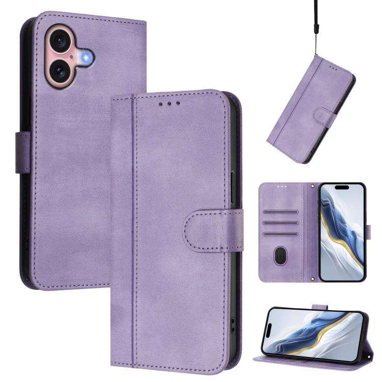 Line Splicing Buckle Retro Leather Phone Case, For iPhone 16 Pro, For iPhone 16 Plus, For iPhone ...