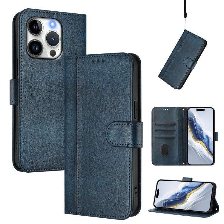 Line Splicing Buckle Retro Leather Phone Case, For iPhone 16 Pro, For iPhone 16 Plus, For iPhone ...