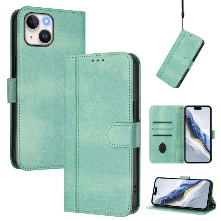 Line Splicing Buckle Retro Leather Phone Case, For iPhone 16 Pro, For iPhone 16 Plus, For iPhone ...