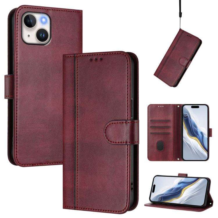 Line Splicing Buckle Retro Leather Phone Case, For iPhone 16 Pro, For iPhone 16 Plus, For iPhone ...