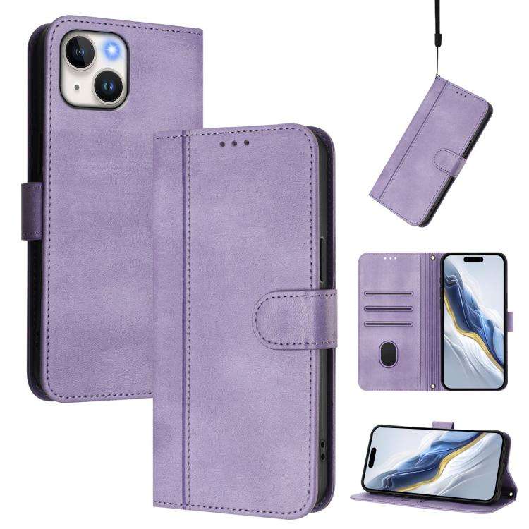 Line Splicing Buckle Retro Leather Phone Case, For iPhone 16 Pro, For iPhone 16 Plus, For iPhone ...