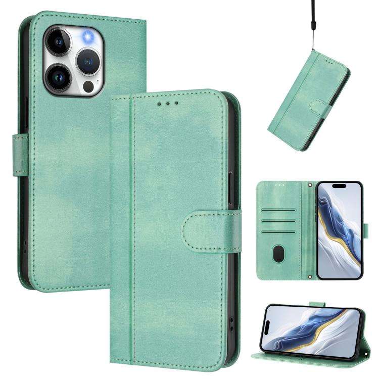 Line Splicing Buckle Retro Leather Phone Case, For iPhone 13 Pro Max, For iPhone 13 Pro, For iPho...