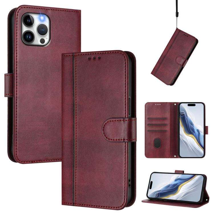 Line Splicing Buckle Retro Leather Phone Case, For iPhone 13 Pro Max, For iPhone 13 Pro, For iPho...