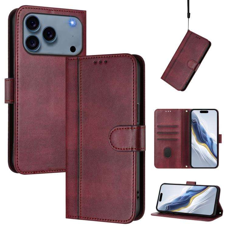 Line Splicing Buckle Retro Leather Phone Case, For iPhone 18 Pro / 17 Pro, For iPhone 18 Pro Max ...